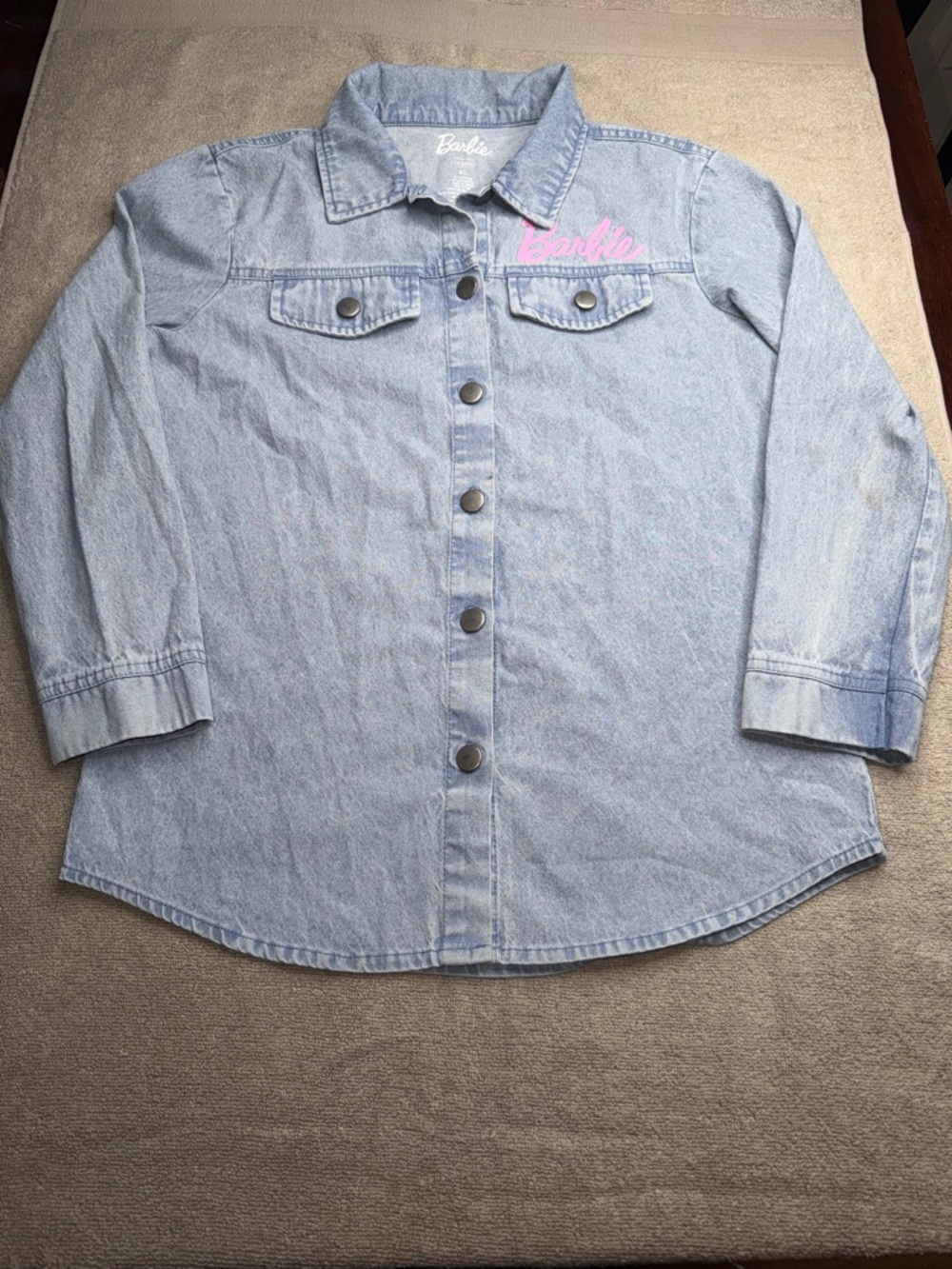 Barbie Light Blue Denim Shirt with Pink Logo - Picture 3 of 9